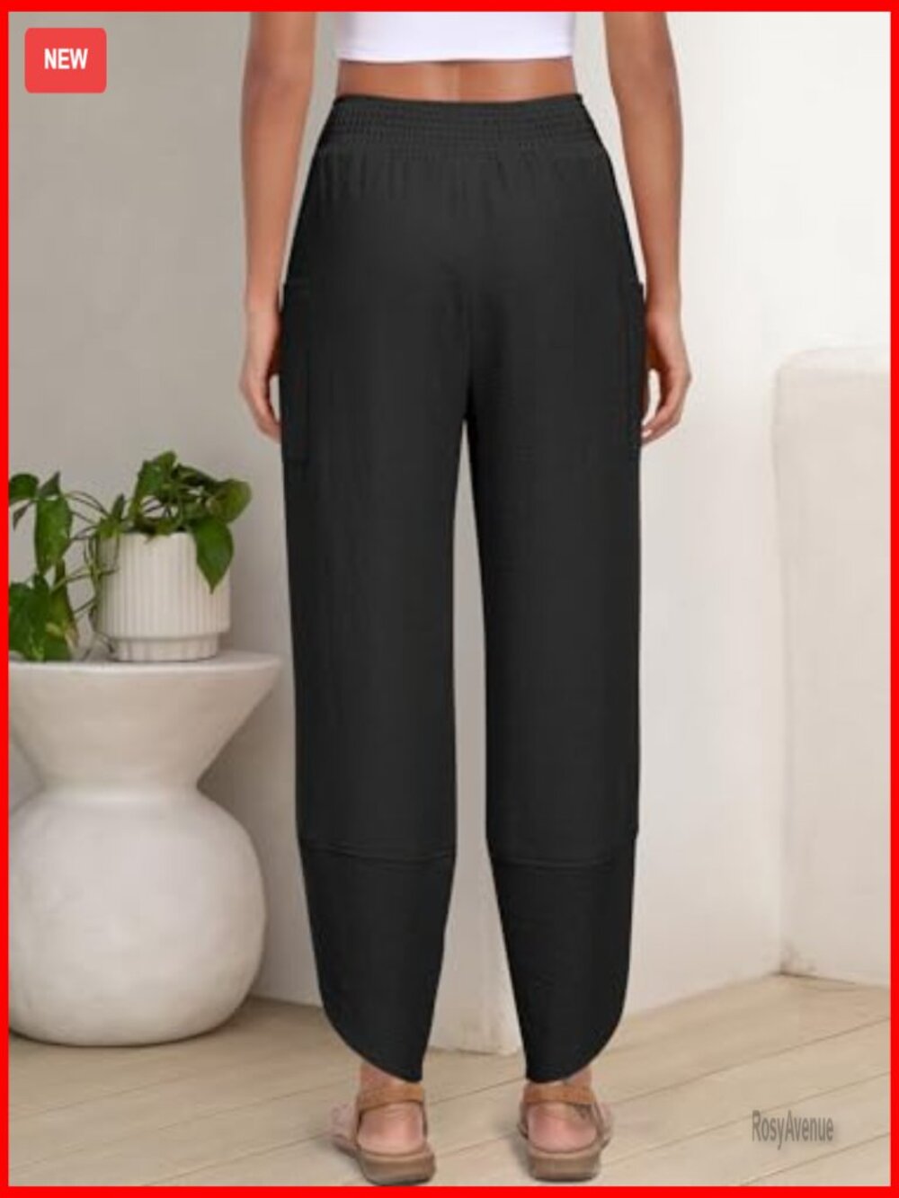 Wide Leg Palazzo Pants High Waisted Loose Fit Cropped Casual Lounge - Picture 5 of 7